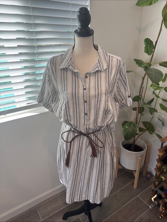 Sonoma Goods For Life Dresses & Skirts - Striped Shirt Midi Dress with Tassel Belt - White/Blue